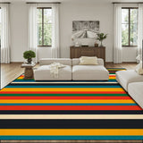 Midcentury 70s Striped Retro Rug 12x9 ft – Large Non-Slip Room Carpet