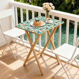 Atomic Cat Teal retro TV tray set of 4, on a balcony with coffee and pastries