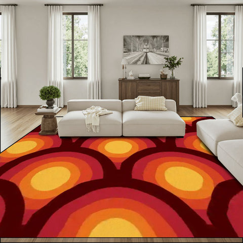 Large Retro 70s Area Rug 12x9 ft – Midcentury Plush Non-Slip Carpet