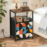 Retro 60s Bedside Table - Cabinet with Charging Station & Drawers
