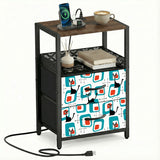 Atomic Cat Side Table with Power Outlets - Nightstand with 2 Drawers