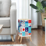 Retro Square Small Trash Can with Lid, Maritime Nautical Patchwork