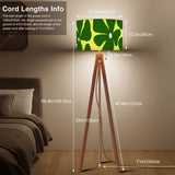 Retro Scandi Tripod Floor Lamp, 1970s Floral Green Yellow Shade