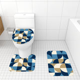 Retro Style Bathroom Mat Set | Retro Midcentury 3-Piece Rugs, Geometric Blue Black Brown White