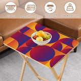 Sunset Geometric retro TV tray set of 4, tabletop close-up with fruit bowl