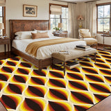 Retro 70s Area Rug 12x9 ft – Midcentury Plush Honeycomb Carpet