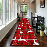 Red Plaid with White Reindeers Christmas Runner Rug 24" × 120"