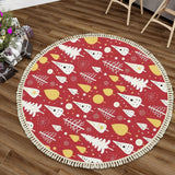 Red White Gold Tree Round Christmas Rug with Tassels – Retro