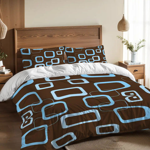 Retro 70s Duvet Cover Set: Brown Blue Mid-Century Modern Bedding