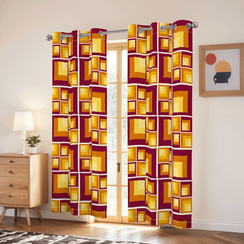 Midcentury Vintage Blackout Curtains: 70s Retro Vibrant Yellow Orange Red