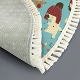 Cute Winter Woodland Animals Round Christmas Retro Rug with Tassels