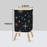 Scandi Midcentury Modern Trash Can with Lid: Retro 1960s Celestial Christmas Stars Black