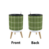 Retro Flower Pot - 70s Scandi Style Plant Pot with Wooden Legs Green Plaid