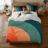 Retro 70s Rainbow Midcentury Duvet Cover Set: Blue Green Orange Bedding