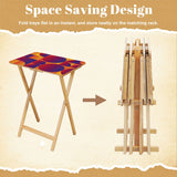 Sunset Geometric retro TV tray set of 4, folding flat into the storage rack