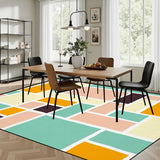 60s Inspired Pastel Colors Area Rug 12x9 ft – Large Retro Non-Slip Floor Rug