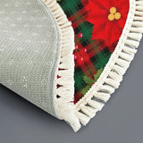 Round Retro Christmas Rug with Tassels – 4 Sizes Poinsettia Tartan