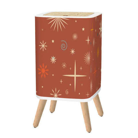 Retro Nordic Square Trash Can with Lid, Christmas Stars Celestial Brick Red
