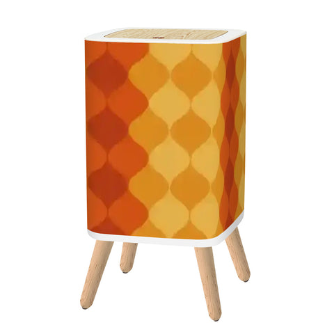 Scandi Square Small Trash Can with Lid, 70s Retro Waves Orange