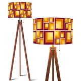 70s Retro Tripod Floor Lamp: Yellow Brown Linen Shade, Smart LED