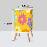 Scandi Retro Square Small Trash Can with Lid, 1970s Flowers Yellow