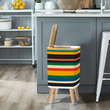 Scandi 1970s Retro Square Small Trash Can with Lid, Stripes Multicolor