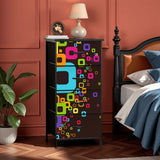 Black Rainbow Color-Popped Retro Atomic Fabric Dressers for Every Room