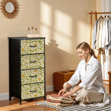 70s Daisy Pattern Midcentury Modern 4-Drawer Dresser – Floral Storage Cabinet - One Size - retro dresser