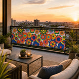 70s Floral Outdoor Balcony Cover – Retro Waterproof Fence Privacy Screen - Retro Privacy Screen