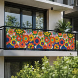 70s Floral Outdoor Balcony Cover – Retro Waterproof Fence Privacy Screen - Retro Privacy Screen