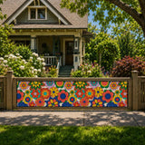 70s Floral Outdoor Balcony Cover – Retro Waterproof Fence Privacy Screen - Retro Privacy Screen