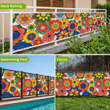 70s Floral Outdoor Balcony Cover – Retro Waterproof Fence Privacy Screen - Retro Privacy Screen