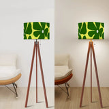 70s Floral Retro Scandi Tripod Floor Lamp - Green Yellow Shade Flowers - retro floor lamps