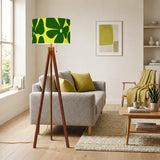 70s Floral Retro Scandi Tripod Floor Lamp - Green Yellow Shade Flowers - retro floor lamps
