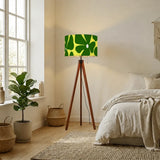 70s Floral Retro Scandi Tripod Floor Lamp - Green Yellow Shade Flowers - retro floor lamps