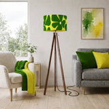 70s Floral Retro Scandi Tripod Floor Lamp - Green Yellow Shade Flowers - retro floor lamps