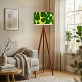 70s Floral Retro Scandi Tripod Floor Lamp - Green Yellow Shade Flowers - retro floor lamps