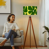 70s Floral Retro Scandi Tripod Floor Lamp - Green Yellow Shade Flowers - retro floor lamps