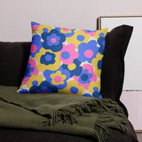 70s FLOWER PILLOW Hippie Retro Flower Power Mod Midcentury Style Pink Blue Yellow - retro pillow
