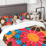 70s Flower Power Comforter Set: Queen Size Retro Floral Microfiber Bedding - One Size - retro bedding