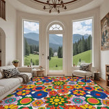 70s Flower Power Retro Midcentury Rug – Floral Soft Non-Slip Area Carpet - retro rug