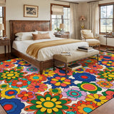 70s Flower Power Retro Midcentury Rug – Floral Soft Non-Slip Area Carpet - retro rug