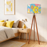 70s Flower Power Retro Wooden Tripod Floor Lamp LED Remote Control - retro floor lamps