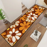 70s Flower Power Runner Rug – Midcentury White Brown Orange Multi Sizes - retro runner