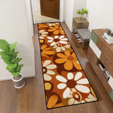 70s Flower Power Runner Rug – Midcentury White Brown Orange Multi Sizes - retro runner