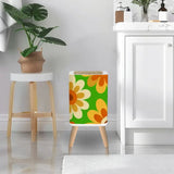 70s Mid Century Modern Wastebasket: Floral Nordic Trash Can with Lid - One Size - retro tash cans