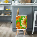 70s Mid Century Modern Wastebasket: Floral Nordic Trash Can with Lid - One Size - retro tash cans
