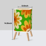 70s Mid Century Modern Wastebasket: Floral Nordic Trash Can with Lid - One Size - retro tash cans
