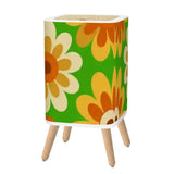 70s Mid Century Modern Wastebasket: Floral Nordic Trash Can with Lid - One Size - retro tash cans