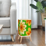 70s Mid Century Modern Wastebasket: Floral Nordic Trash Can with Lid - One Size - retro tash cans